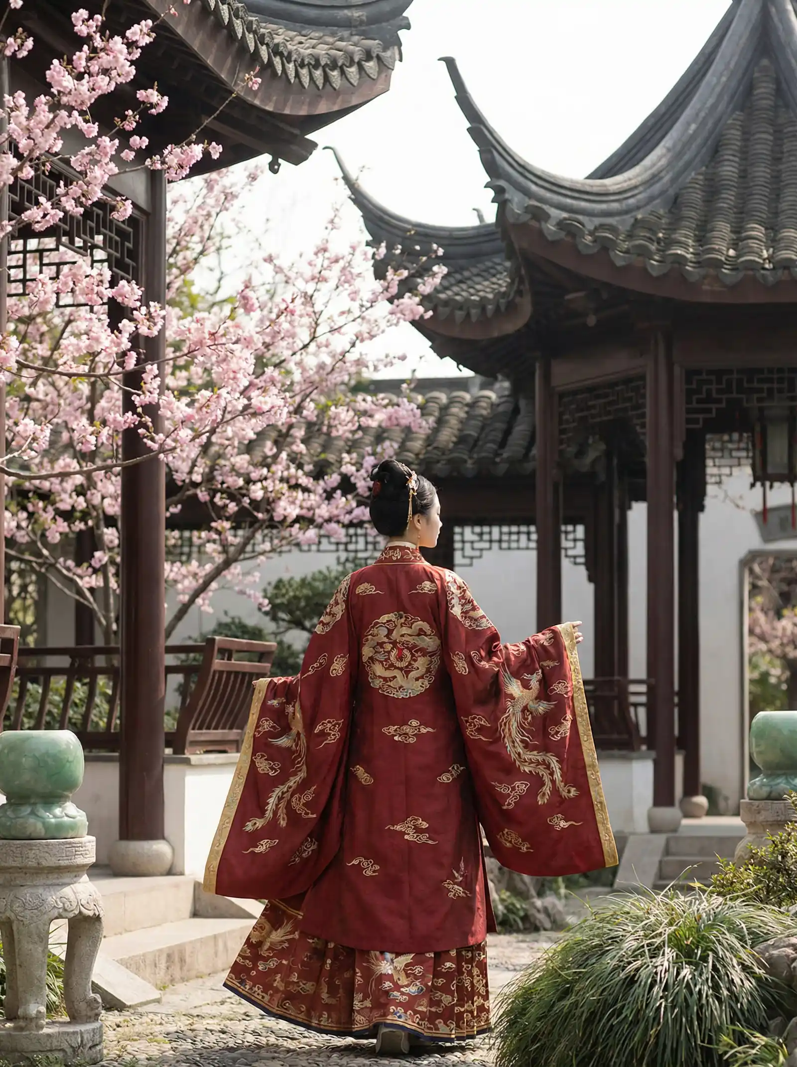 《金银胆神》金胆银胆 明制汉服红色凤凰刺绣